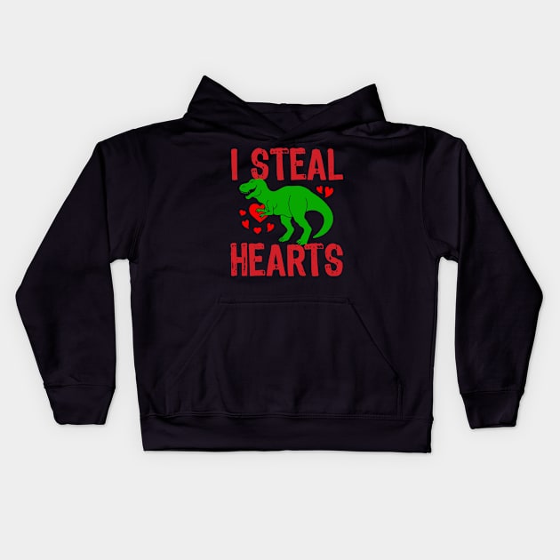 Kids I Steal Hearts Trex Dino Baby Boy Valentines Day Kids Hoodie by yassinebd